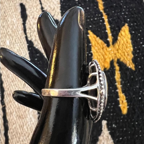 ❤️ Black Onyx Vintage Sterling Silver Rope Border Size 5.5 Ring 6.8 Gram - Picture 12 of 17